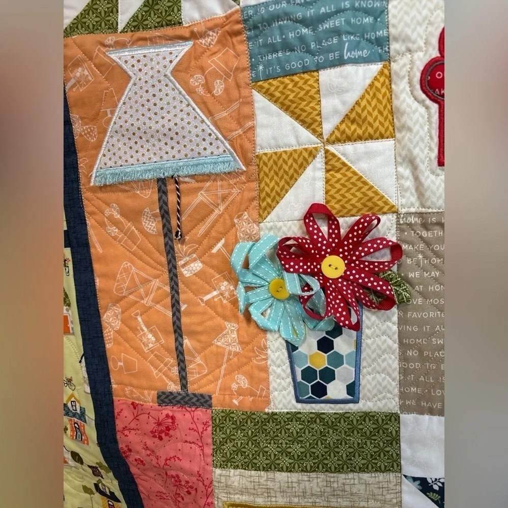 NEW HANDMADE QUILT 42”x58” WITH 3D DETAILS VERY HOMEY BEAUTIFUL WALL HANGING